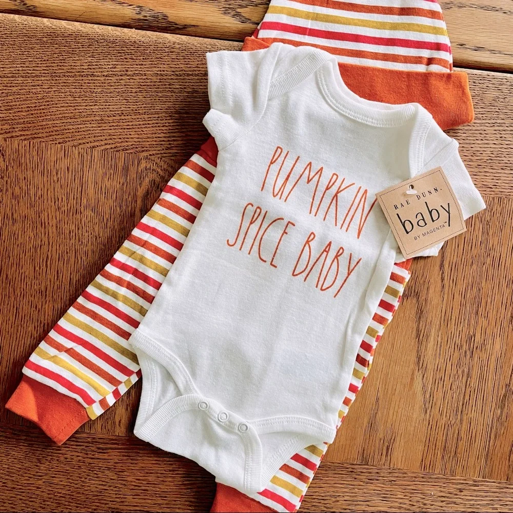 Rae Dunn Pumpkin Spice Baby 3-Piece Set - Orange